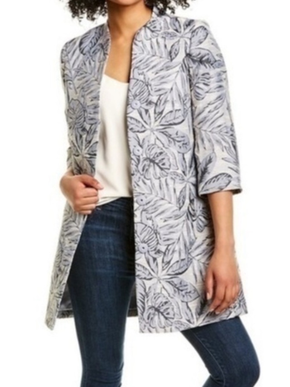 J. McLaughlin Brienne Leaf Embroidered Long Coat Size XS